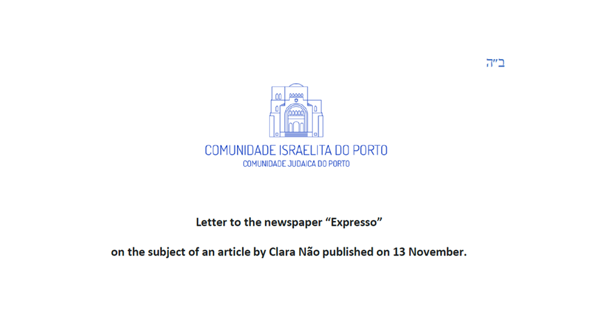 Letter to the newspaper “Expresso” on the subject of an article by Clara Não published on 13 November