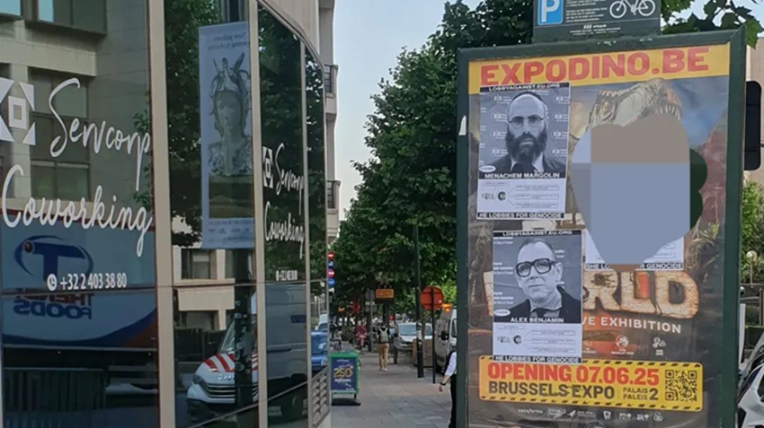 Antisemitic incitement: posters with names and photos of Jewish personalities displayed in Brussels with the accusation: ‘He/She lobbies for genocide.’