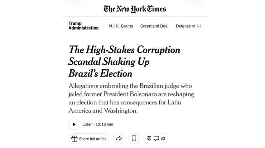 State corruption in Brazil revealed by the NYT